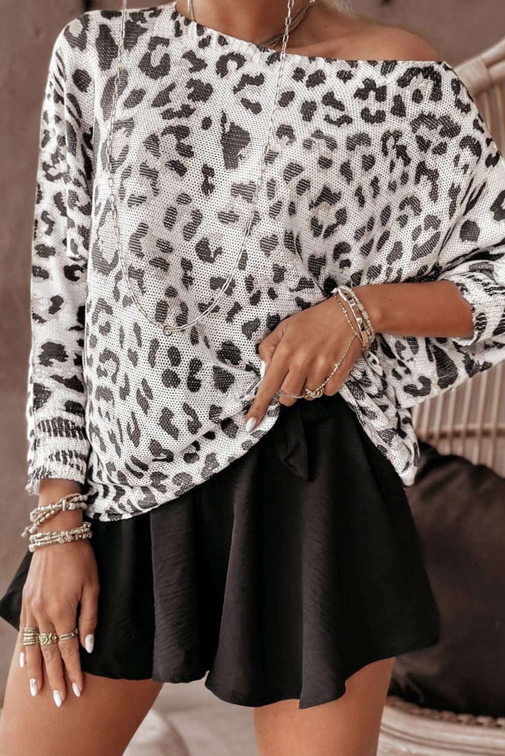 White Leopard Long Sleeve Crewneck Sweater