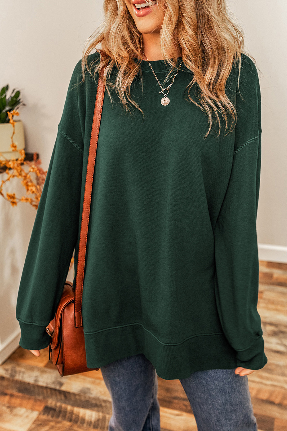 Green Seam Detail Drop Shoulder Oversized Sweatshirt