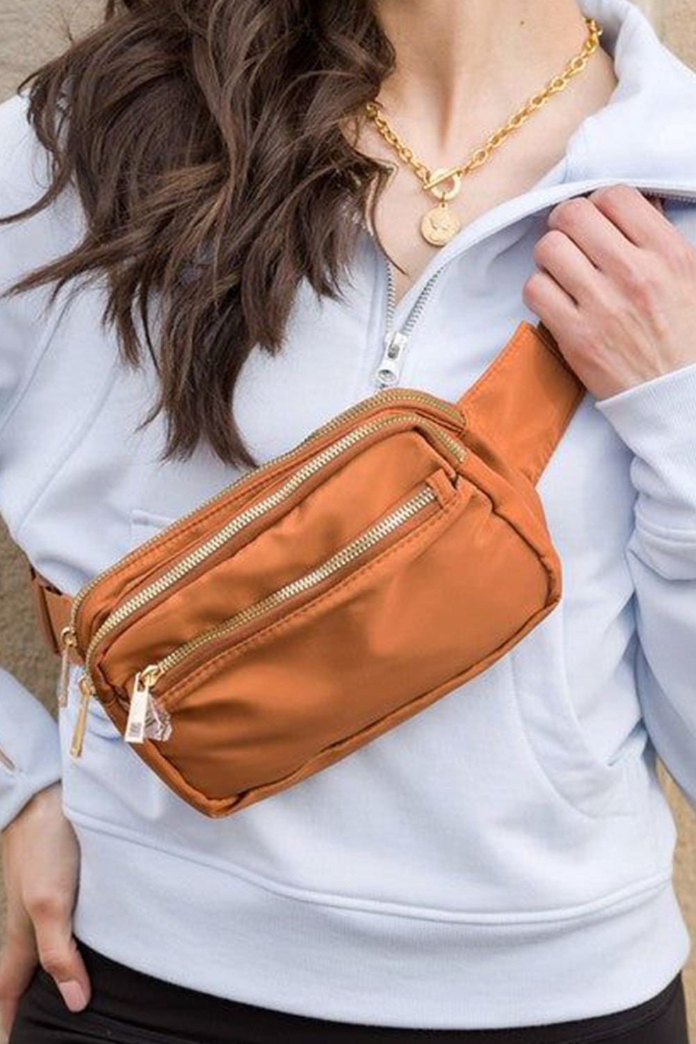 Chestnut Oxford Cloth Large Capacity Portable Multi Pocket Chest Bag
