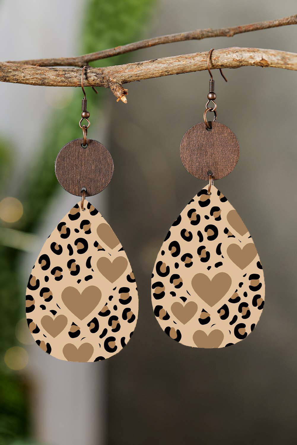 Flaxen Heart Shape Leopard Print Drop Earrings