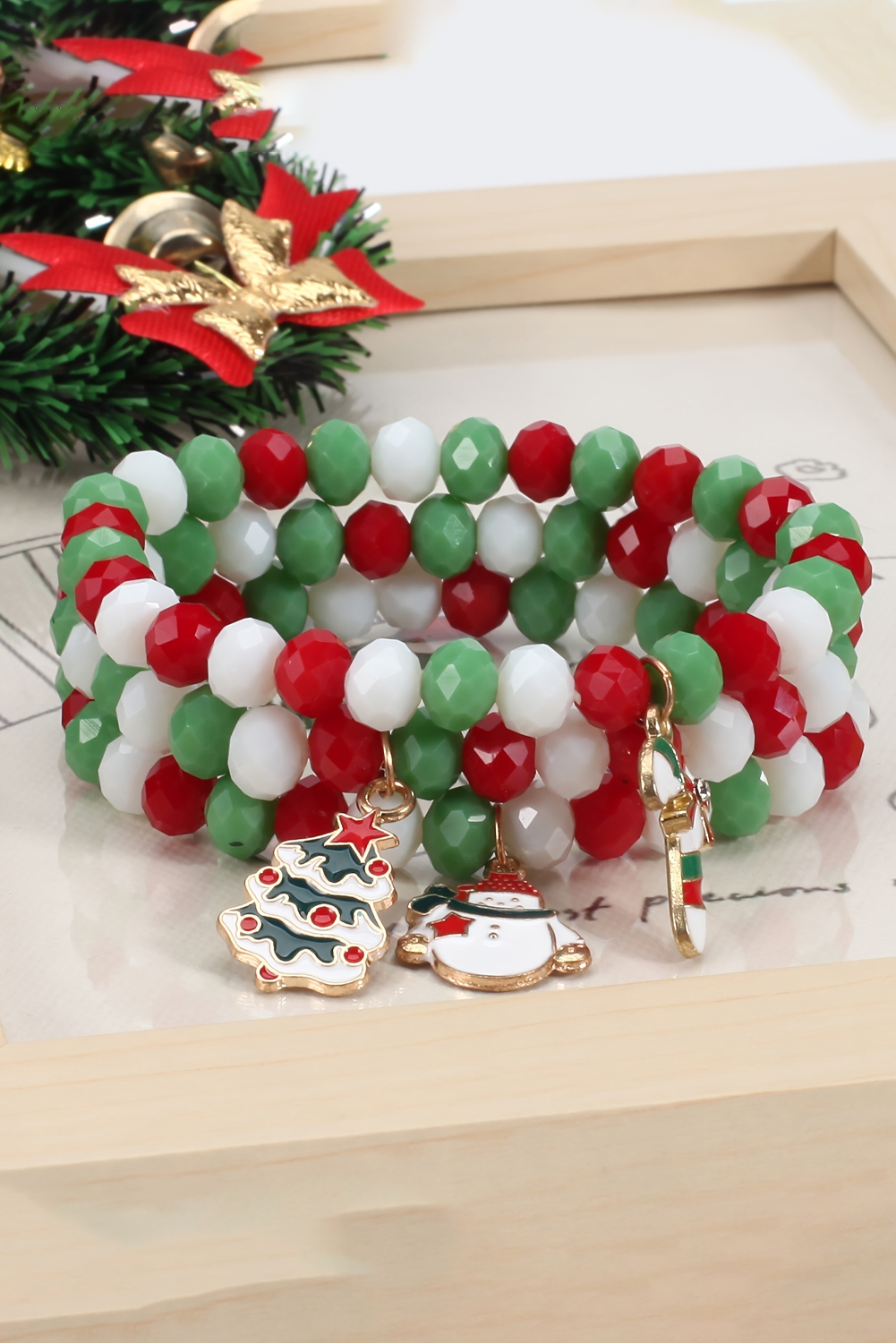 Shewin Wholesale Western Apparel Multicolor Polyhedral BEADS Christmas Multi-layer Bracelet