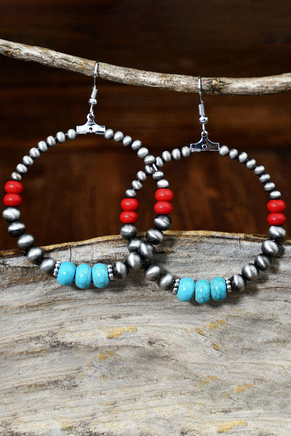 Shewin Wholesale Clothing Stores Multicolour Turquoise Colorblock Beaded Large HOOP EARRINGS