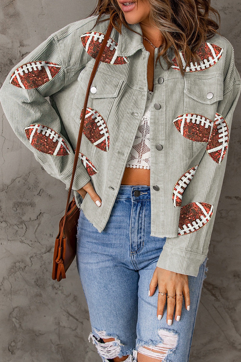 Gray Baseball Printed Button Up Asymmetrical Graphic Jacket