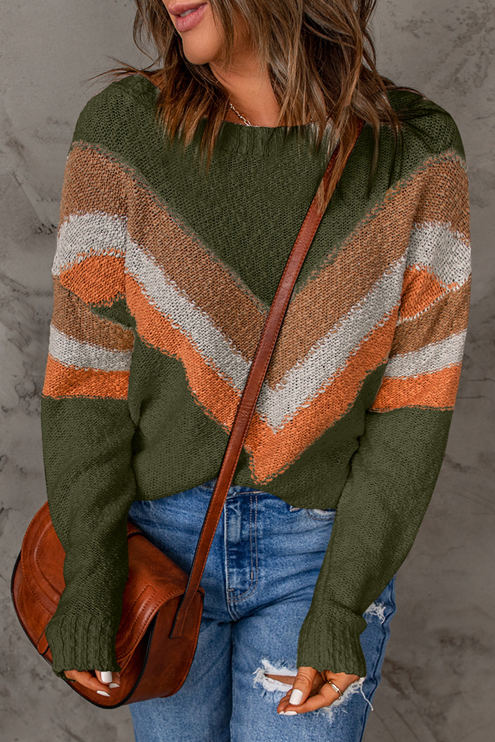 Multicolor Chevron Casual Drop Shoulder Knit Sweater