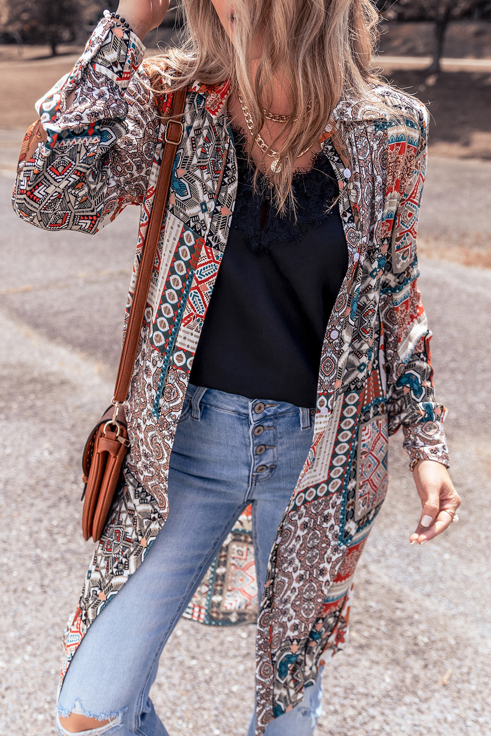 Multicolour Boho Mix Print Long Shirt