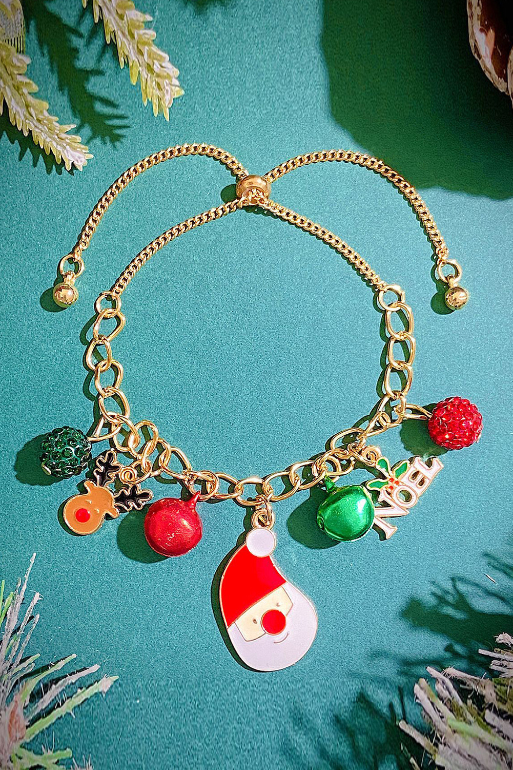 Gold Christmas Pendant Pull Out Chain Bracelet