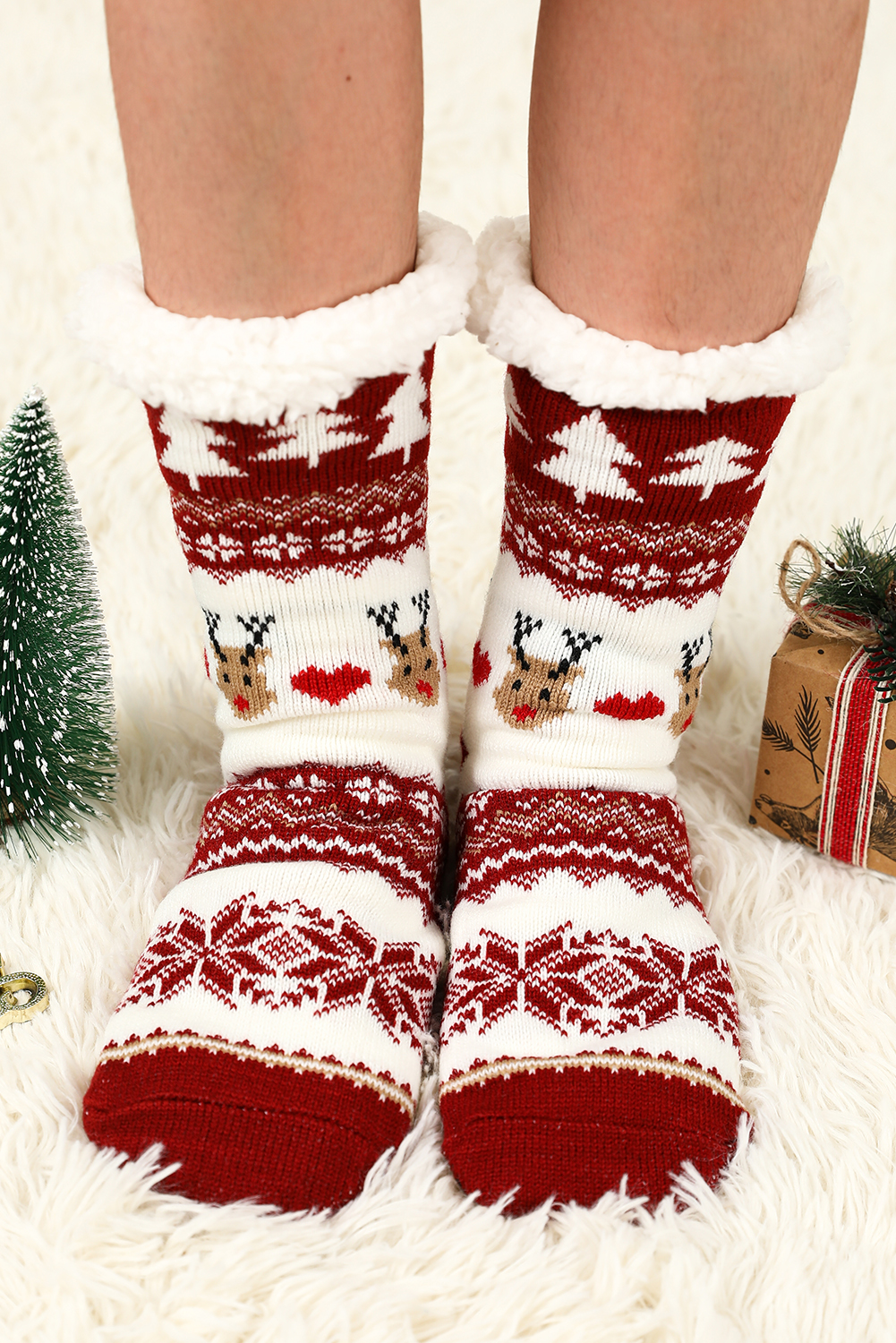 Red Cartoon Santa Claus Christmas Fleece SOCKS