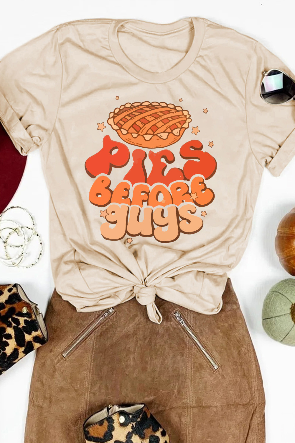 Khaki Thanksgiving Pies Before Guys Graphic Tee