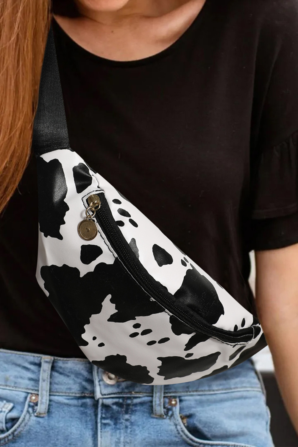 White Animal Spots Printed Zipped Sling Bag
