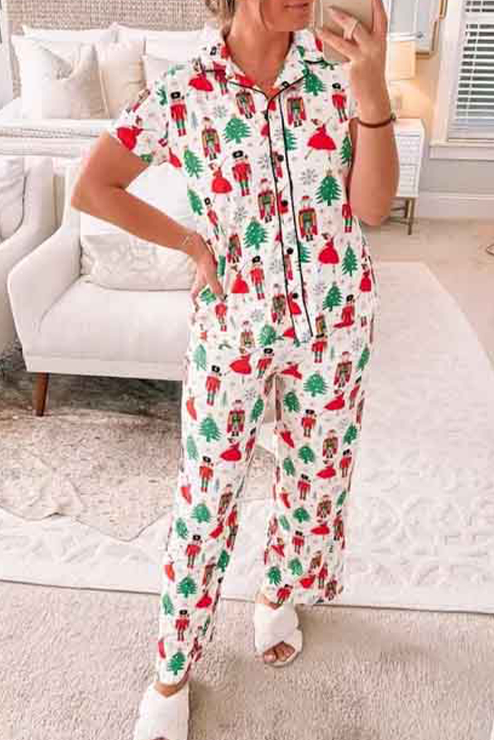 Shewin Wholesale High Quality White CHRISTMAS Tree Nutcracker Shirt & Pants Pajama Set