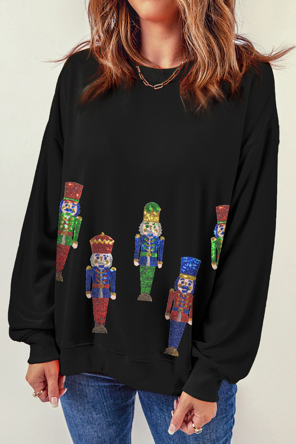 Black Sequins Nutcracker CHRISTMAS Graphic Sweatshirt