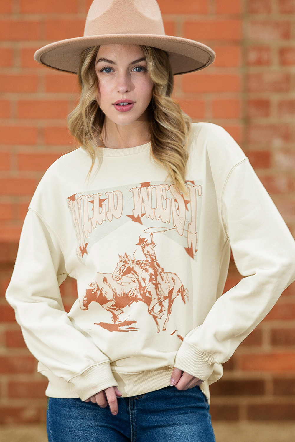 Gray Retro WILD WEST Rodeo Graphic Sweatshirt