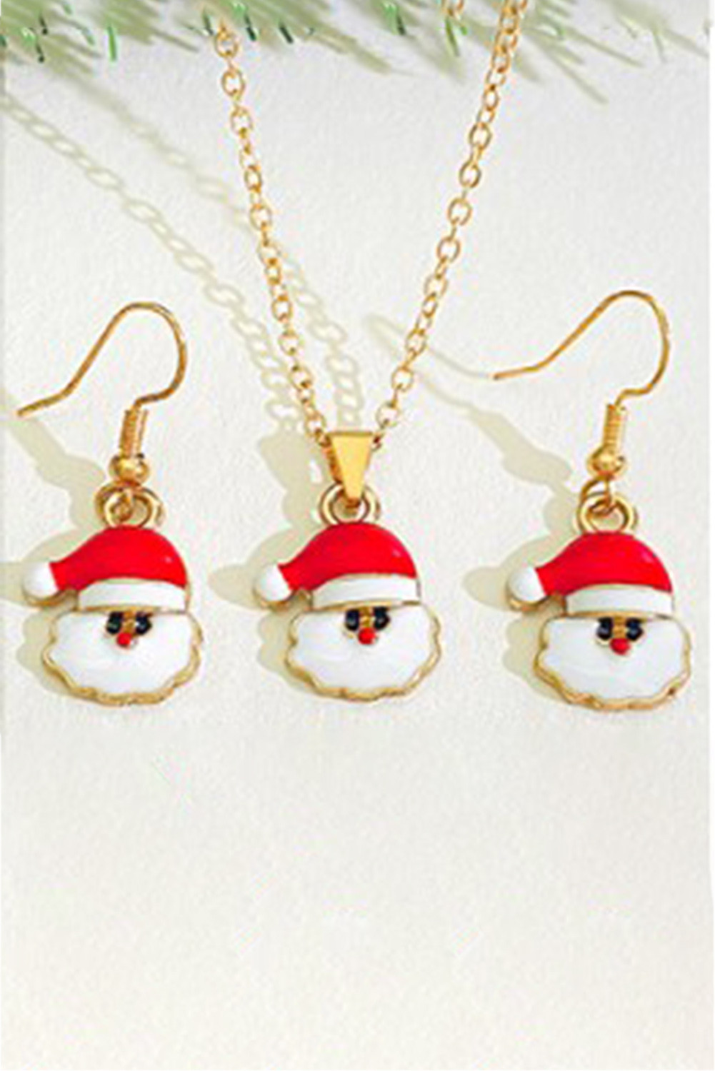 Fiery Red Christmas Santa Claus Earrings & Necklace Set