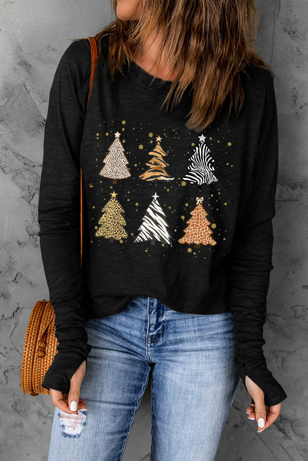 Black Diverse Christmas Tree Graphic Thumbhole Sleeve Tee