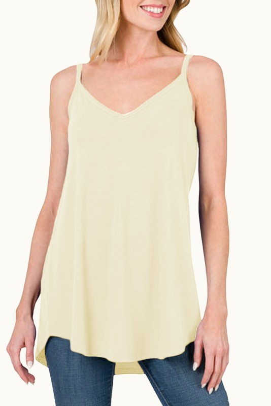 Apricot Spaghetti Strap V-Neck Flowy Tunic Cami Top