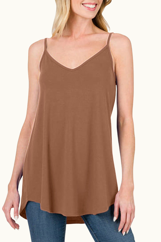 Chestnut Spaghetti Strap V-Neck Flowy Tunic Cami Top