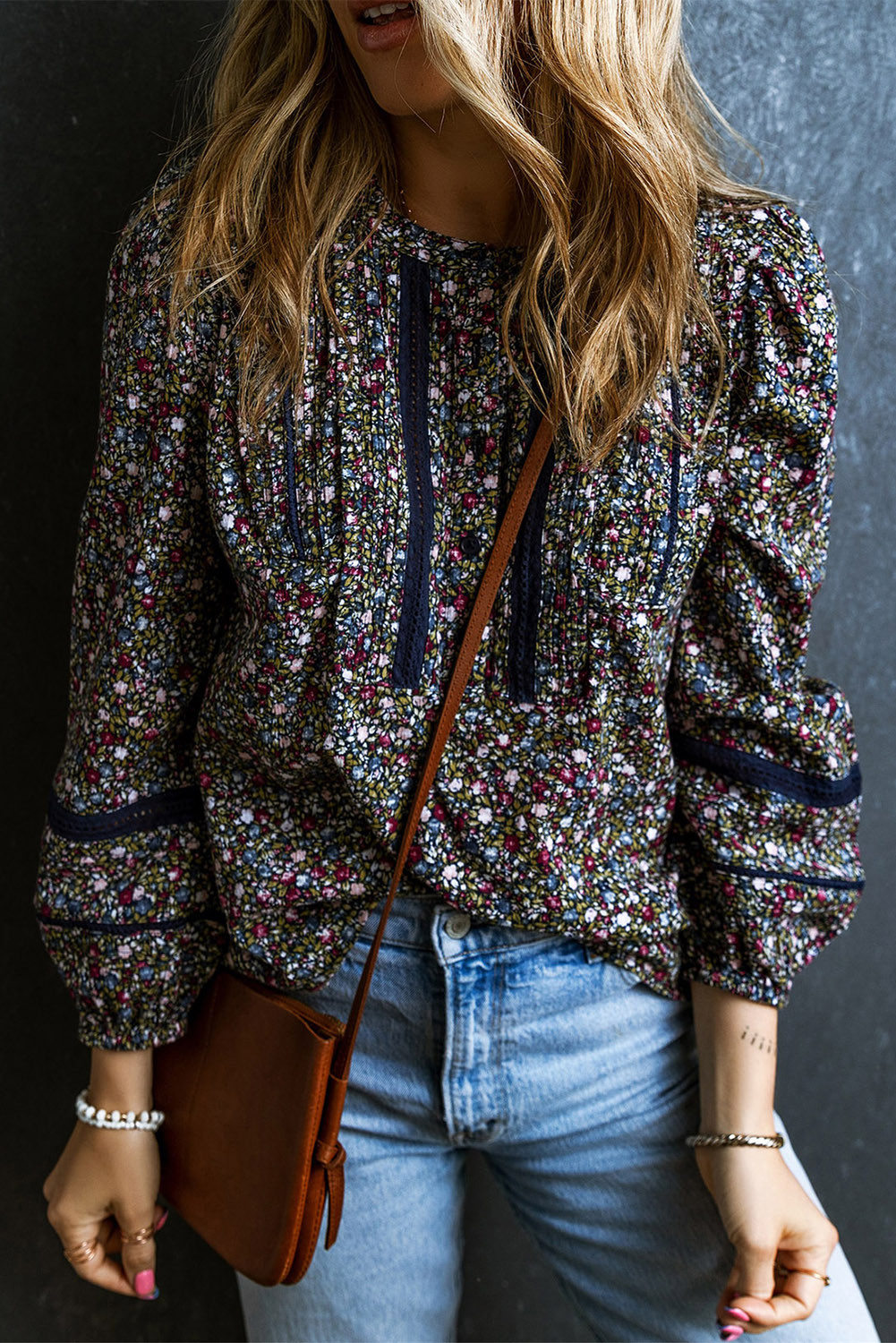Multicolor Boho Floral Print Puff Sleeve Blouse