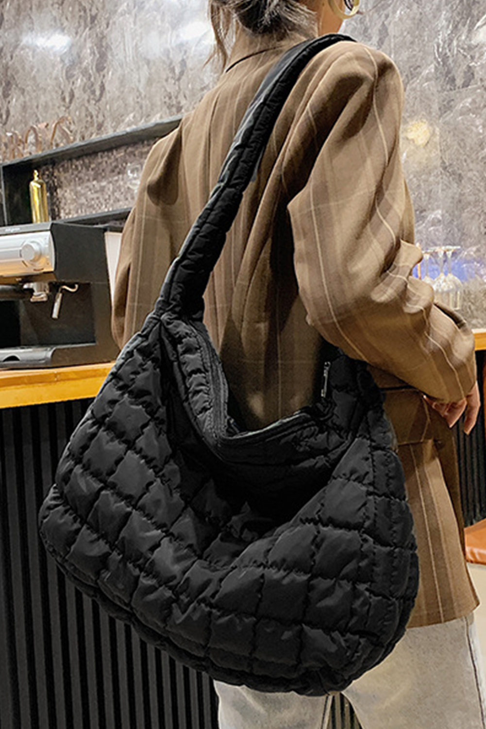  Wholesale Black Quilted Zipper Large SHOULDER BAG