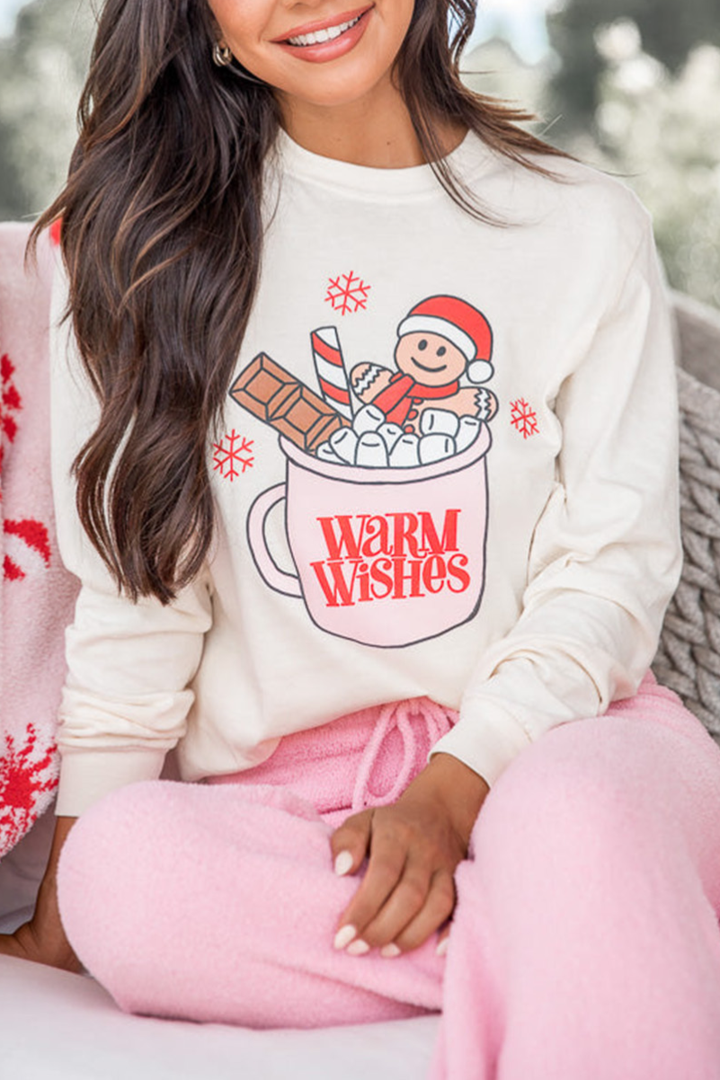 Beige WARM WISHES Christmas Pattern Graphic Sweatshirt