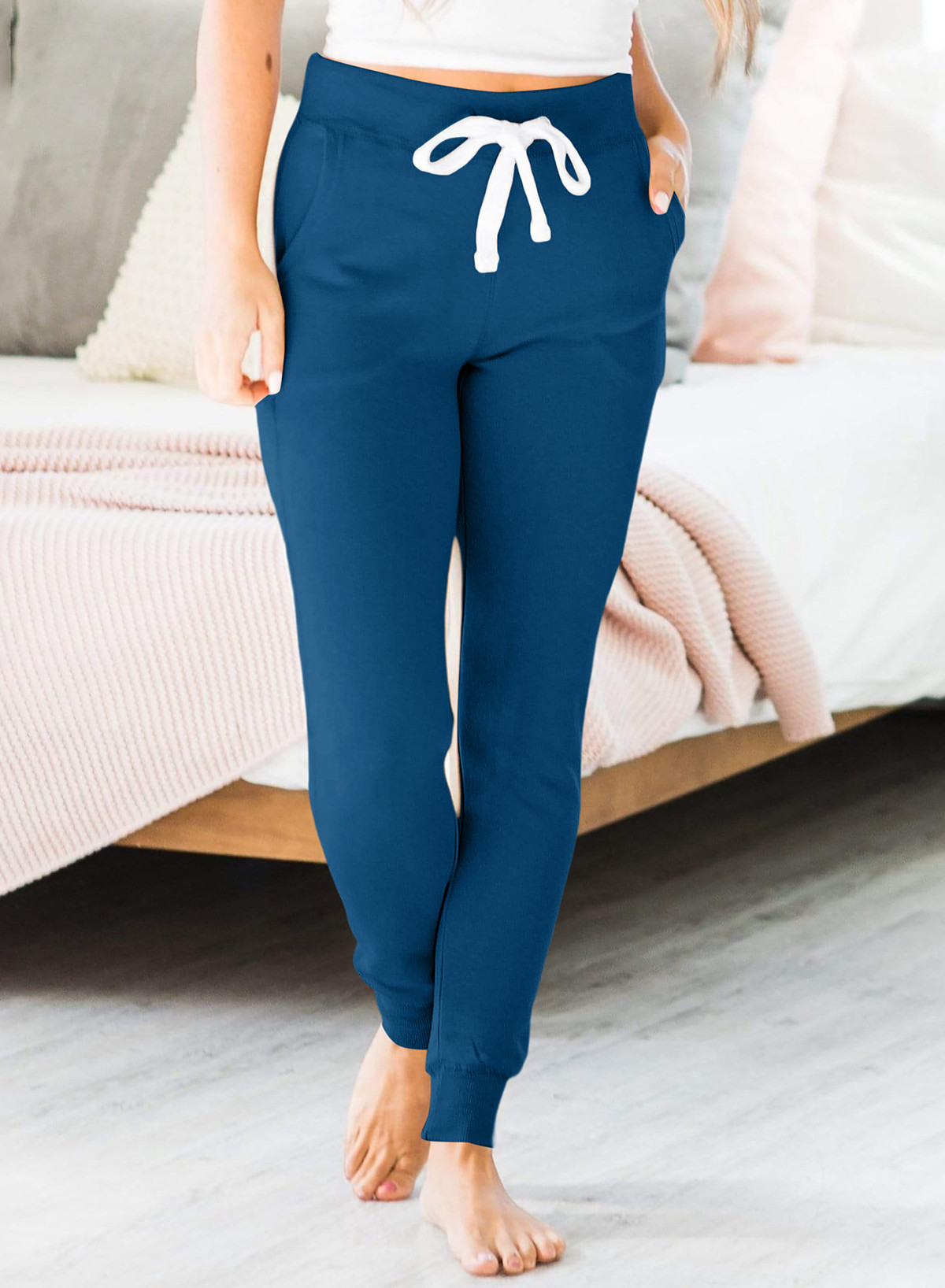 Sail Blue Drawstring Waist Pocketed Joggers