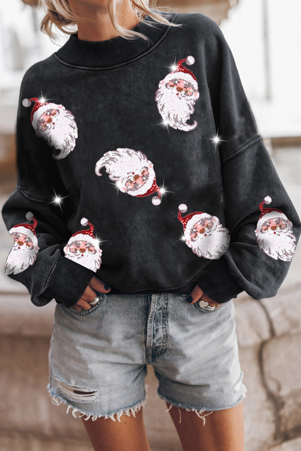 Black Christmas Santa Claus Graphic Sweatshirts