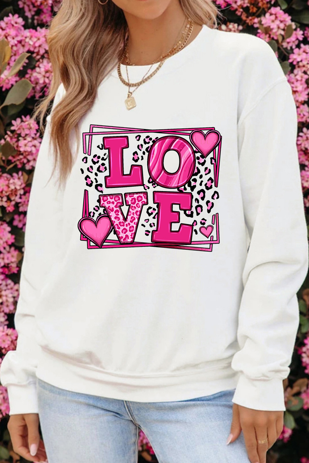 Beige Leopard LOVE Valentines Graphic Sweatshirt