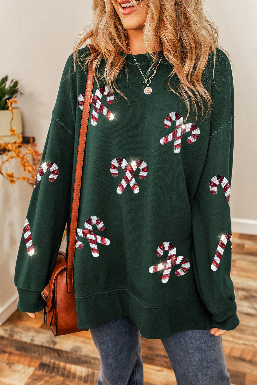 Duffel Green Candy Cane Printed Long Graphic Sweatshirt