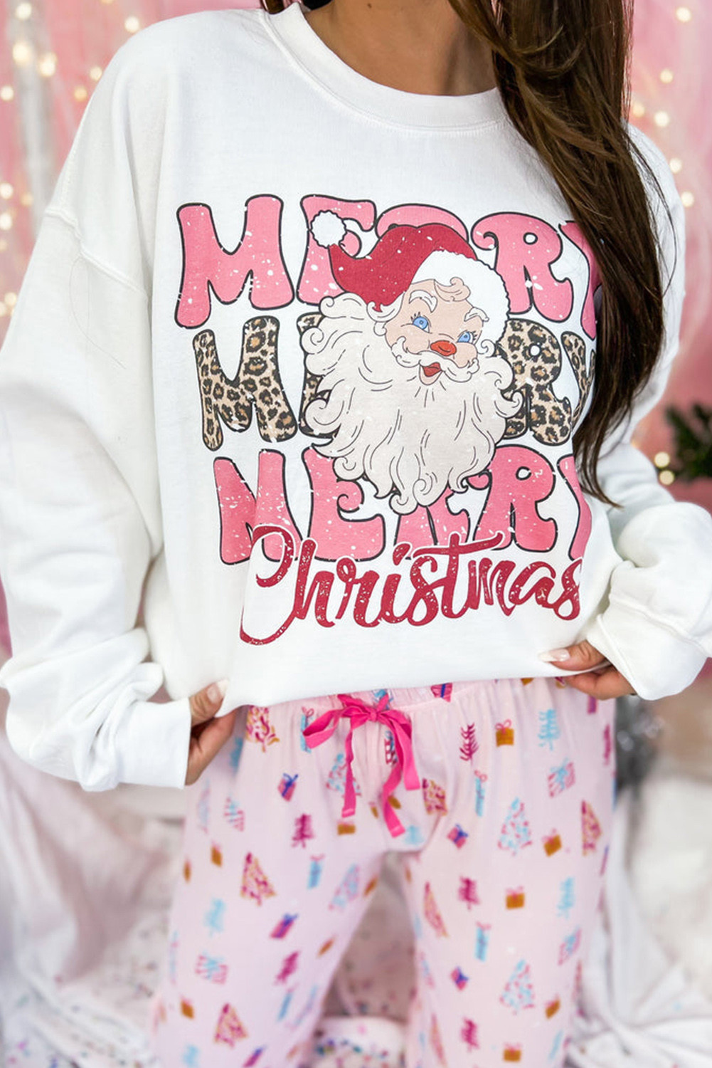 Beige MERRY Christmas Santa Claus Graphic Crewneck Sweatshirt