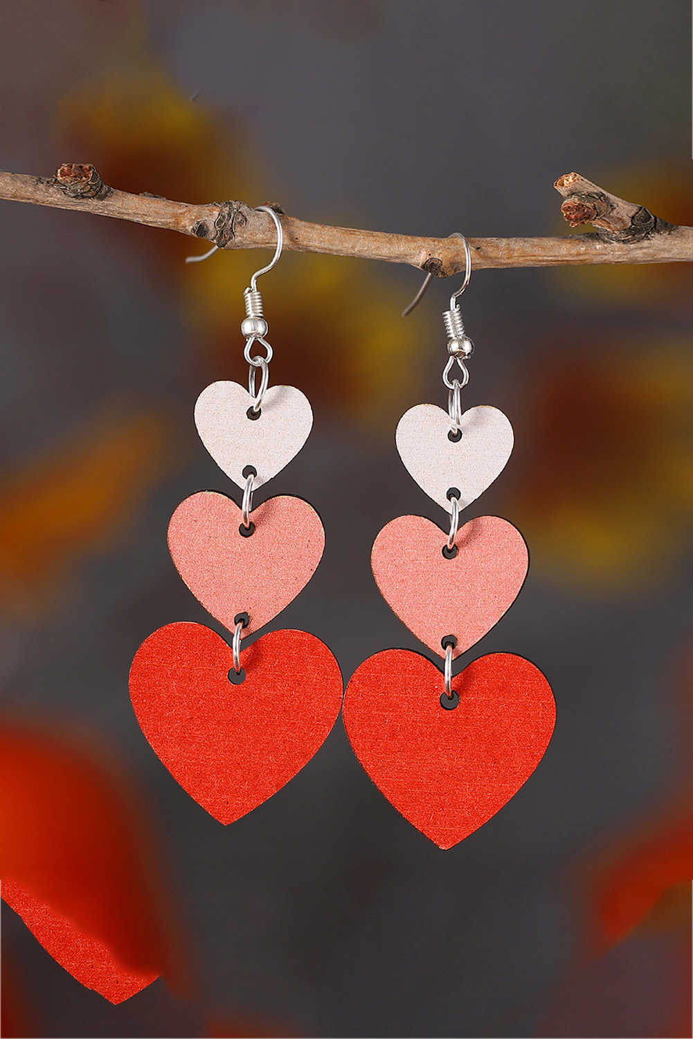  Red Valentines Day Heart Shaped Tiered DANGLE Earring