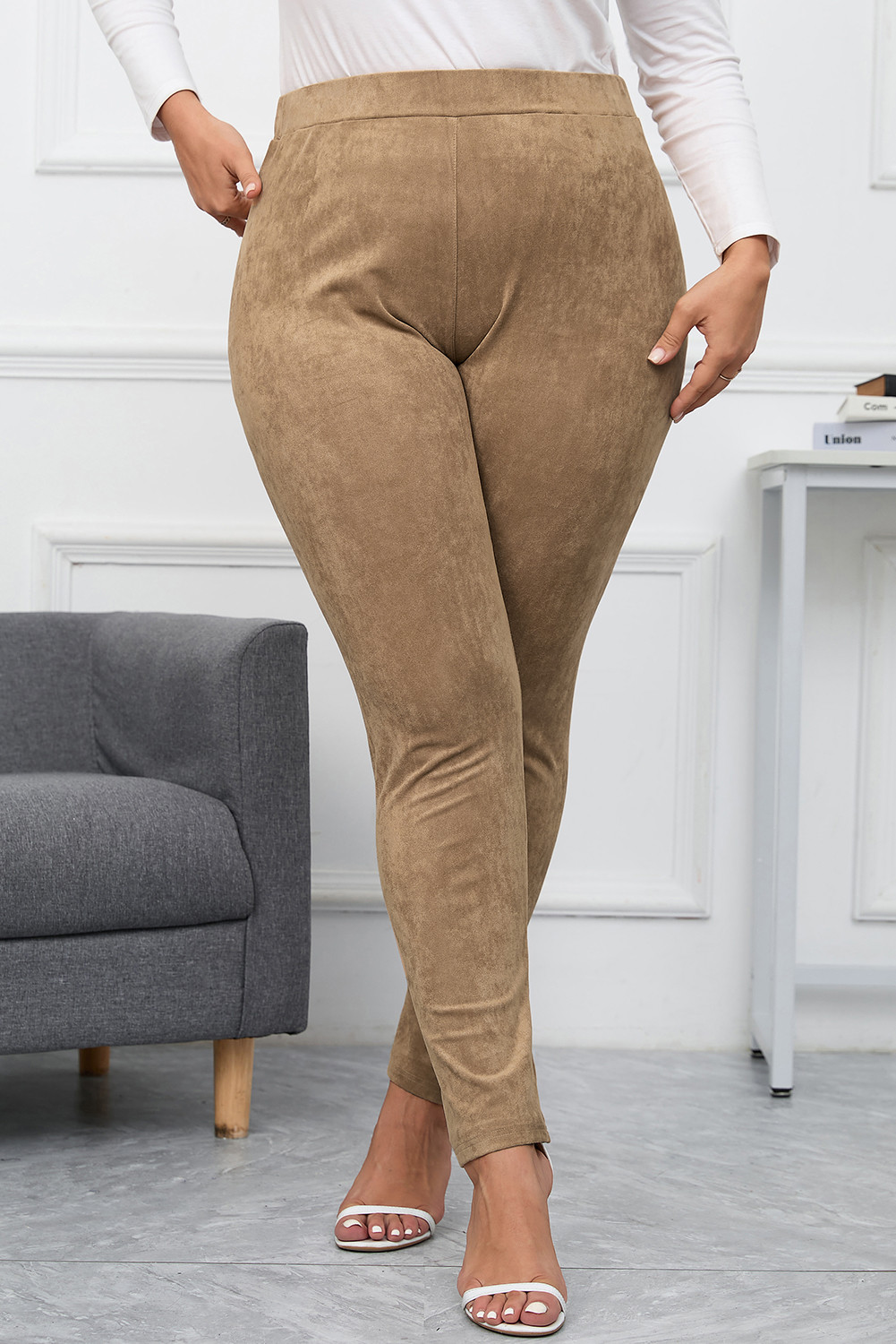 Camel Plus Size High Rise Faux Suede Skinny Pants