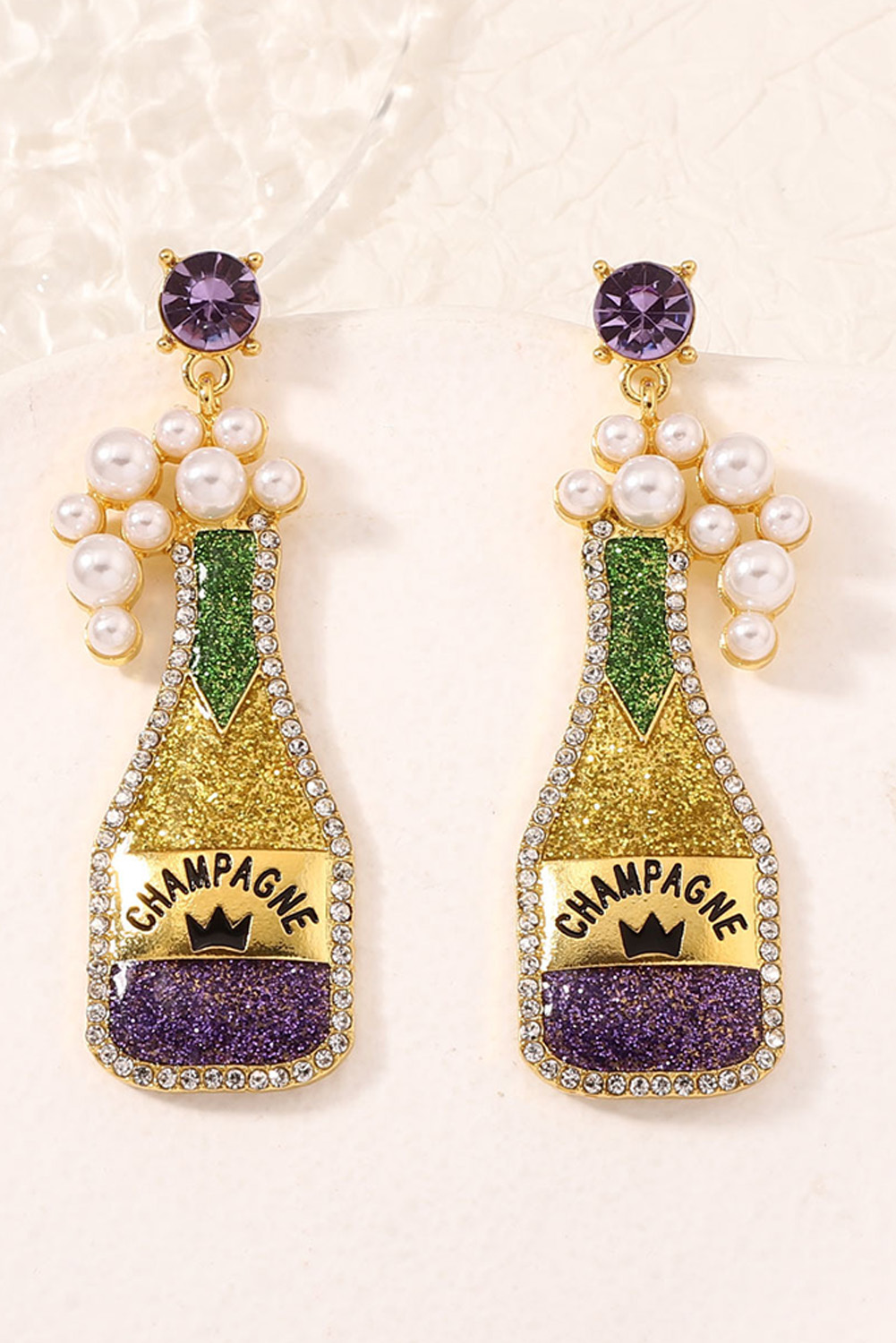 Shewin Wholesale Yellow PEARL Rhinestone Carnival Bottle Shape Dangle Earrings