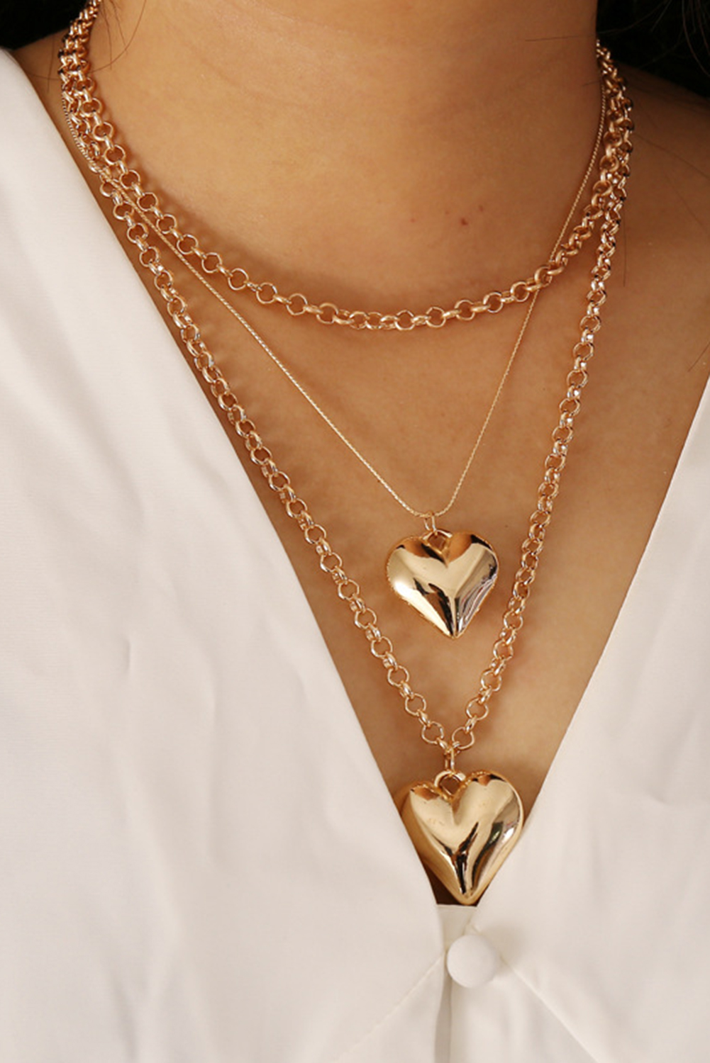  Gold Valentine Multi Layer Heart Shape Pendant NECKLACE