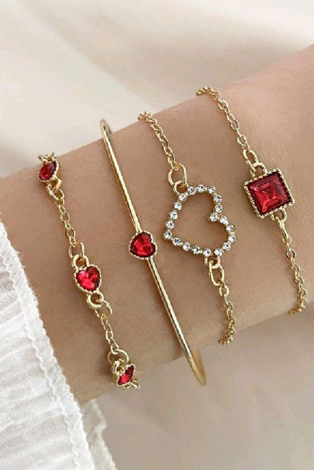 Shewin Wholesale Western Gold 4pcs Valentine DIAMOND Heart Bracelet Set