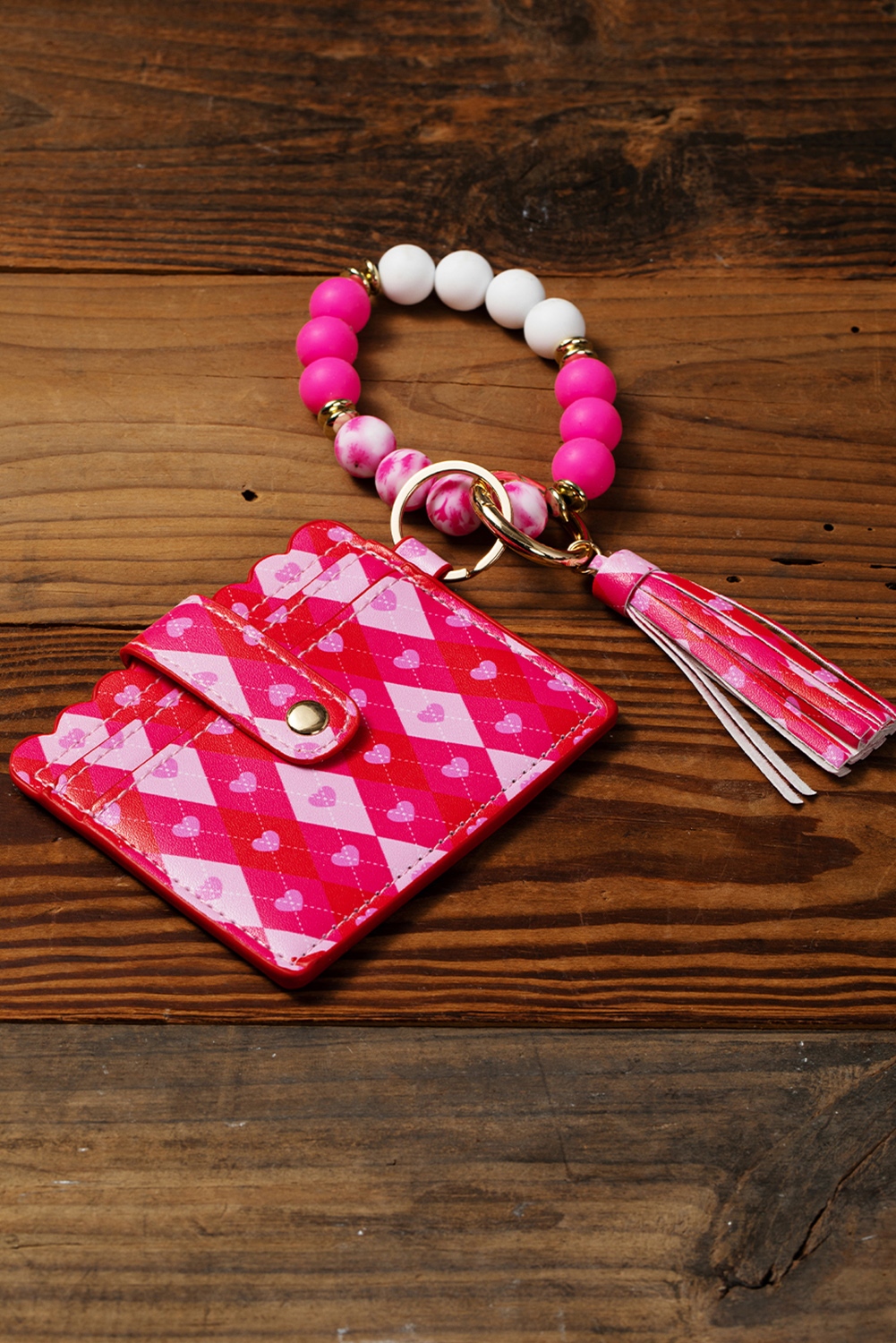  Rose Red VALENTINE PU Card Bag Key Chain with Silicone Bracelet