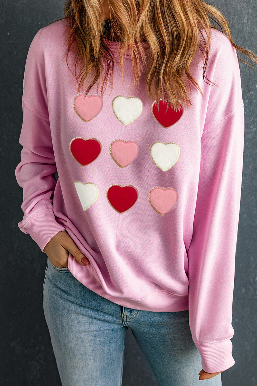  Pink VALENTINE Heart Graphic Drop Shoulder Sweatshirt
