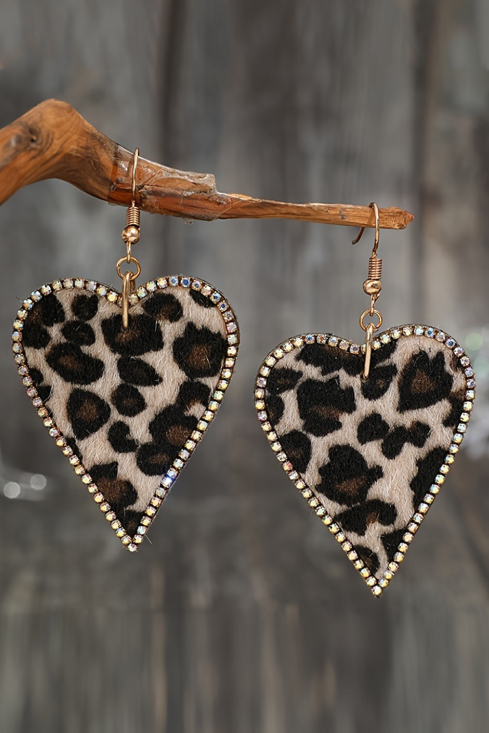 Shewin Wholesale Dropshipping Multicolour Rhinestone Edge Leopard Print Heart Shape EARRINGS