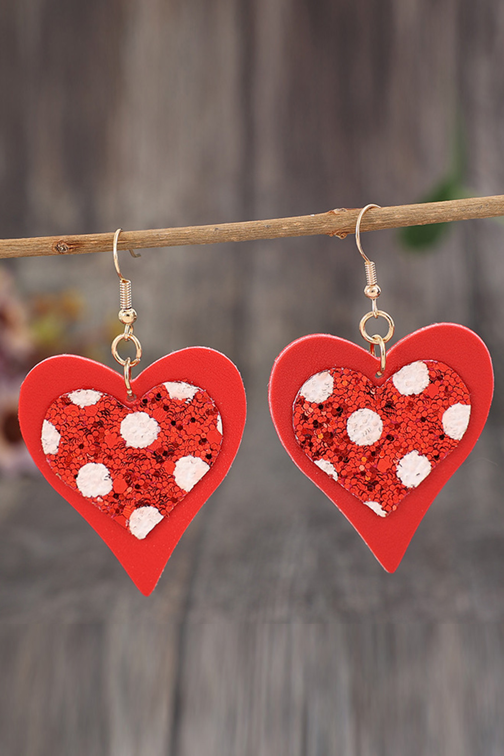 Shewin Wholesale Dropshippers Fiery Red Leather Sequined Heart Pendant Valentines Day EARRINGS