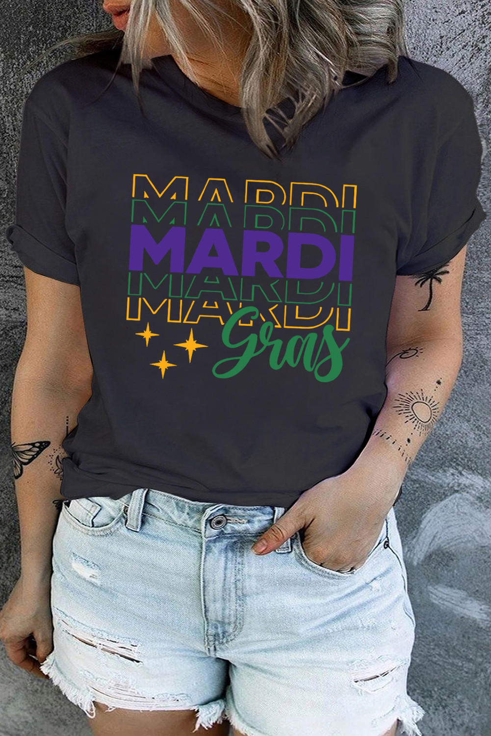 Black Plus Size MARDI gras Graphic Round Neck T Shirt