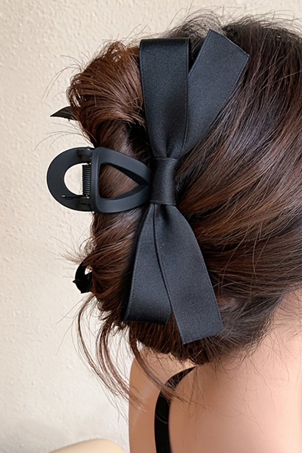 Shewin Wholesale Dropshipping Black Solid Color Ribbon Bow Decor Hair Clip