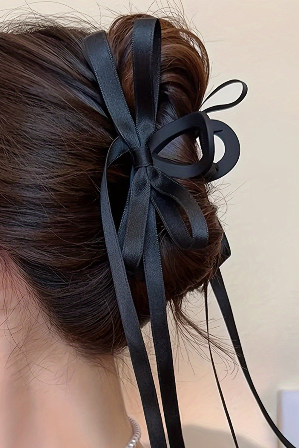 Shewin Wholesale New arrival Black Elegant Ribbon Long Tail BowKnot Clip