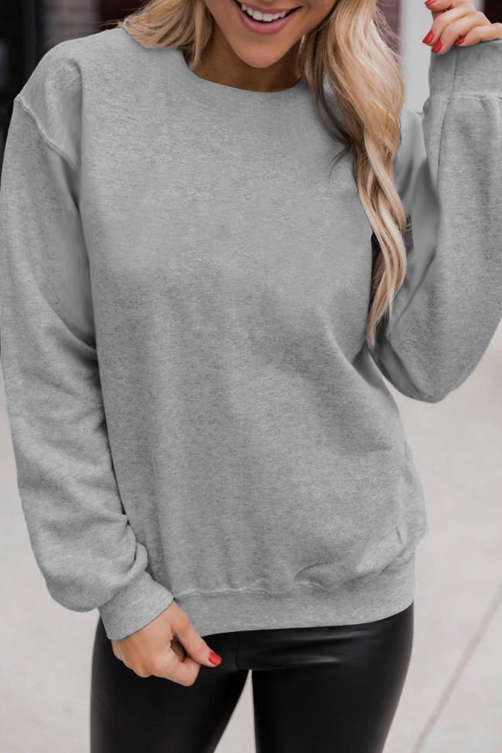 Gray Solid Color Classic Crewneck Pullover Sweatshirt