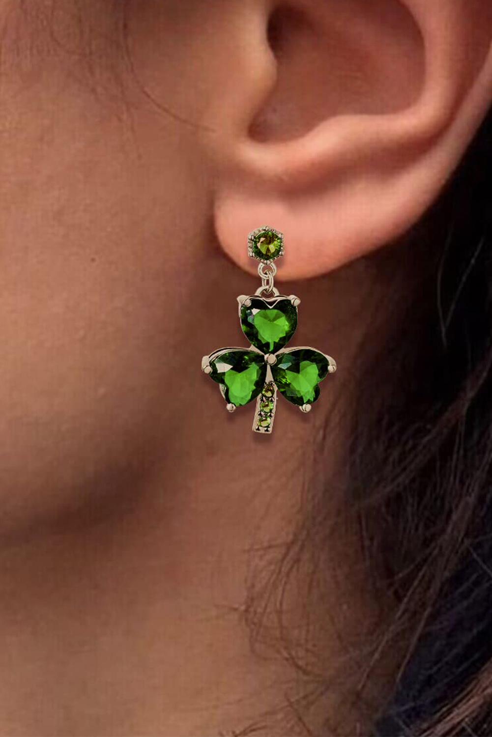 Mist Green Clover DIAMOND Studded Dangle Earrings