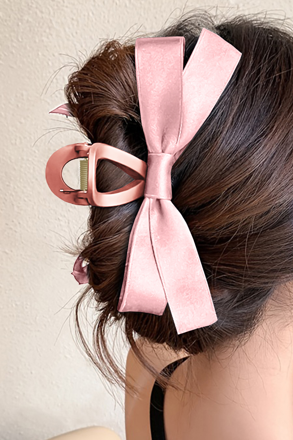 Shewin Wholesale Dropship Pink Solid Color Ribbon Bow Decor Hair Clip