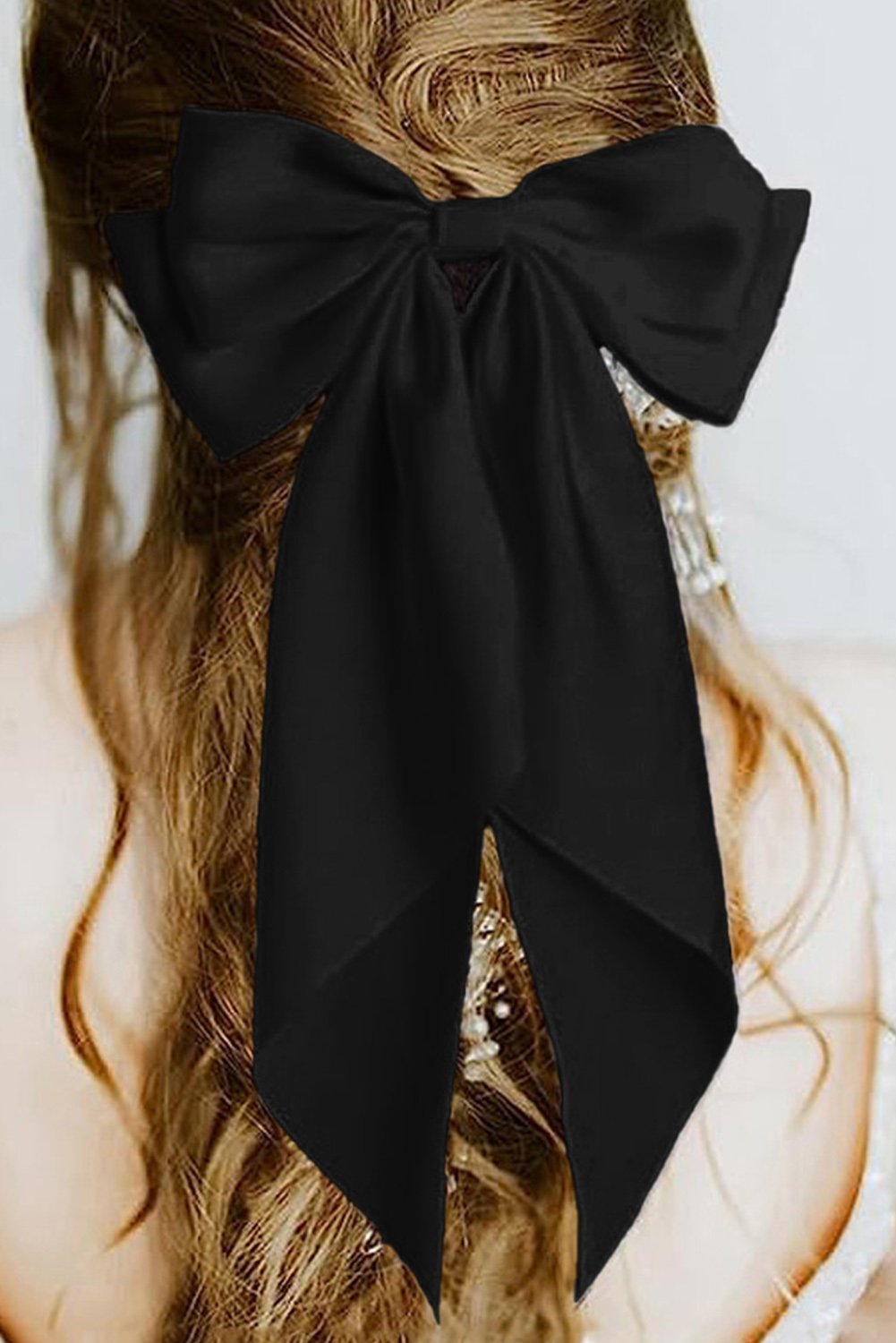 Shewin Wholesale Custom Logo Black Elegant Oversized Ribbon Bowknot Satin Hair Clip