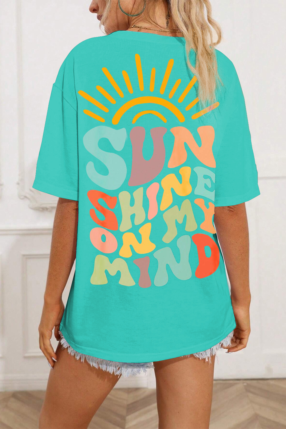 Shewin Wholesale Chic Lady Mint Green SUNSHINE ON MY MIND Letter Print Tee
