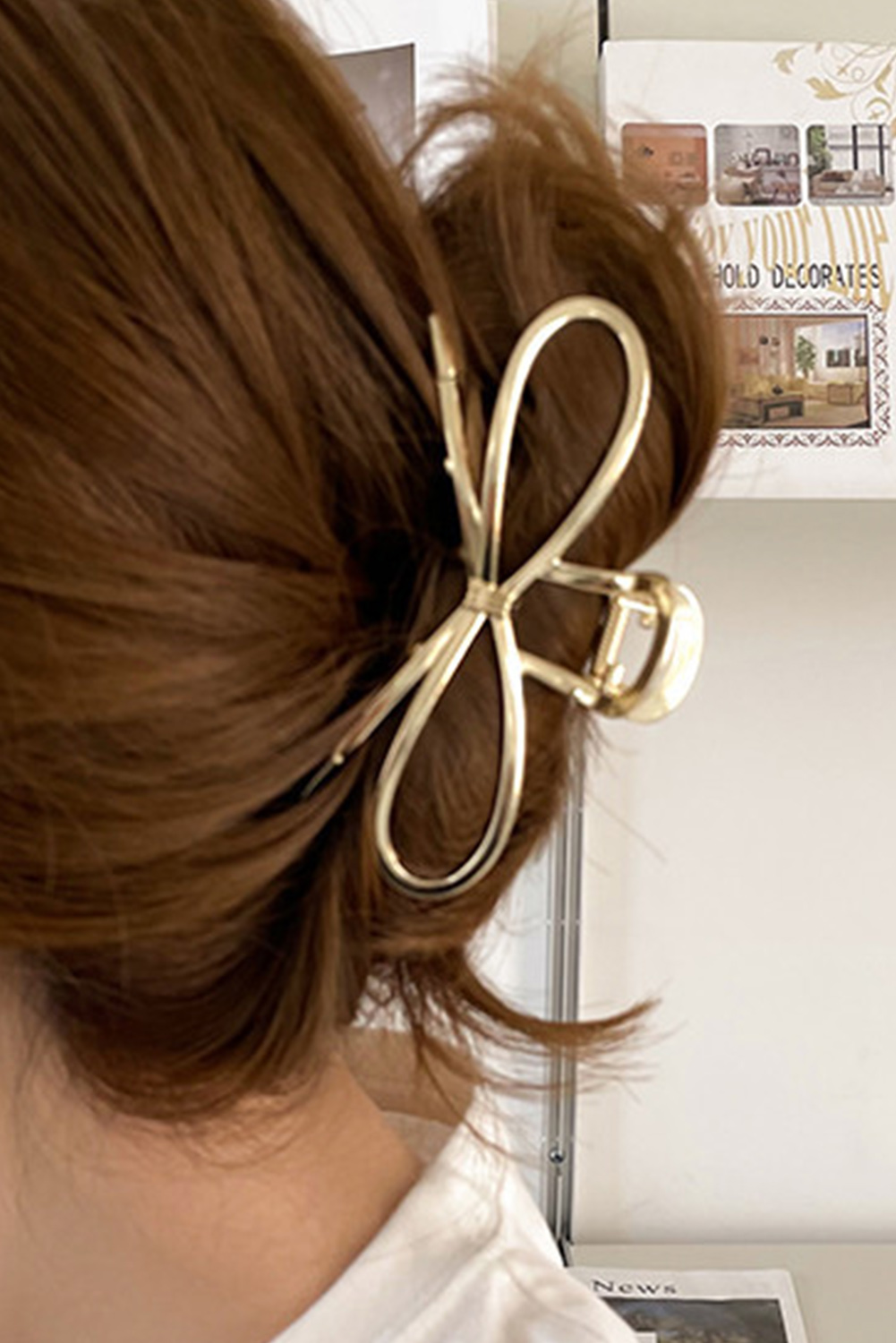 Shewin Wholesale Apparel GOLD Casual Bowknot Shape Metal Claw Clip