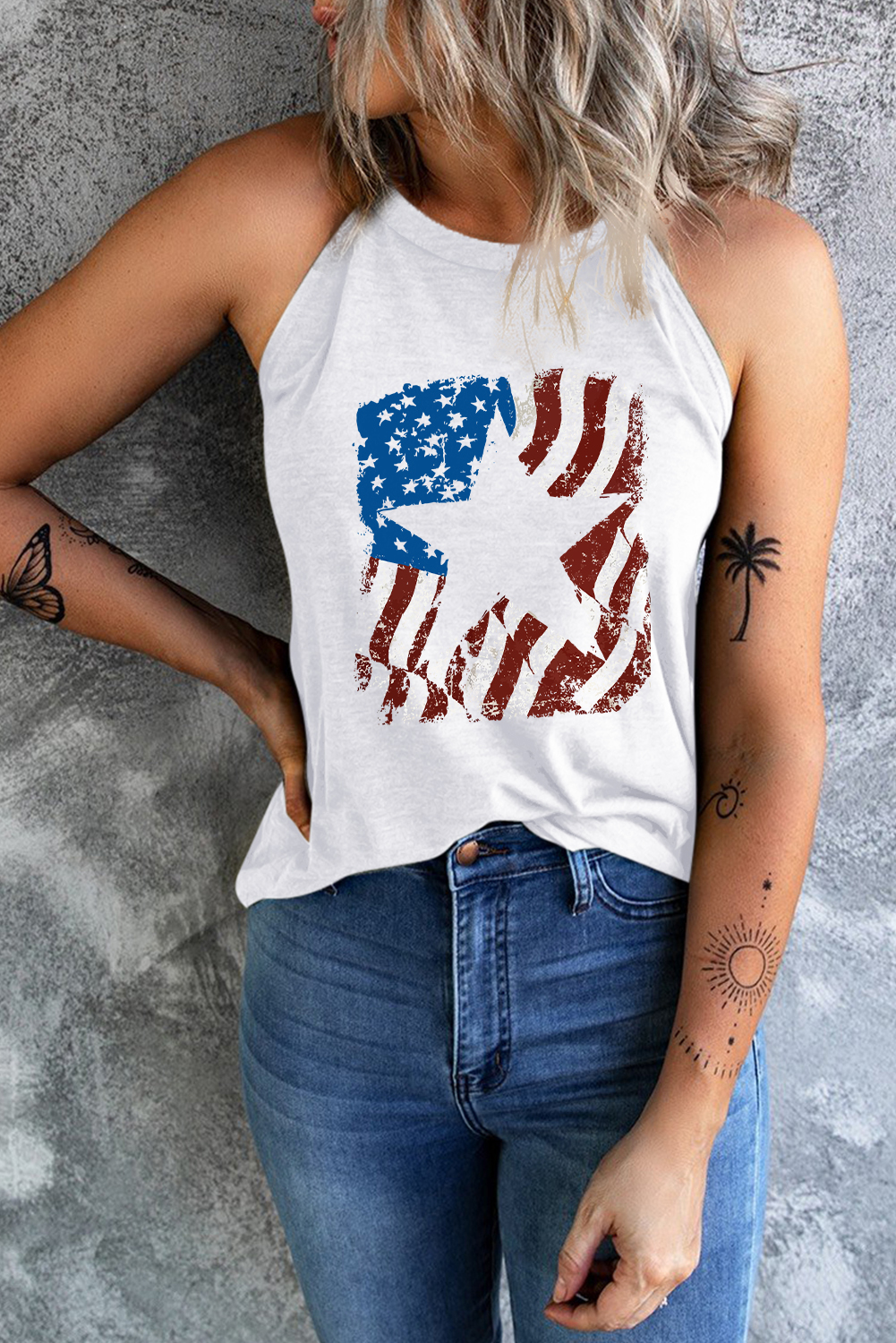 White Star American FLAG Printed Graphic Tank Top