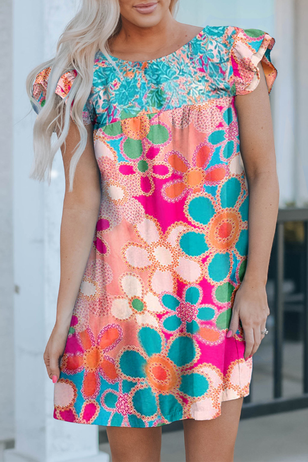 Multicolor Ruffle SHORT Sleeve Floral Babydoll Dress