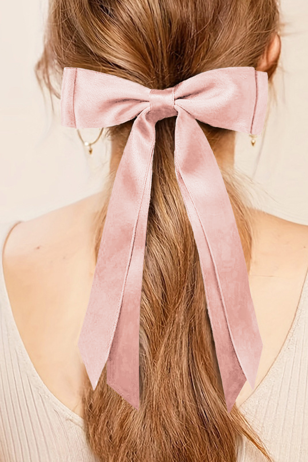 Shewin Wholesale Dropship Apricot Pink Elegant Terylene Double Bow Hair Clip