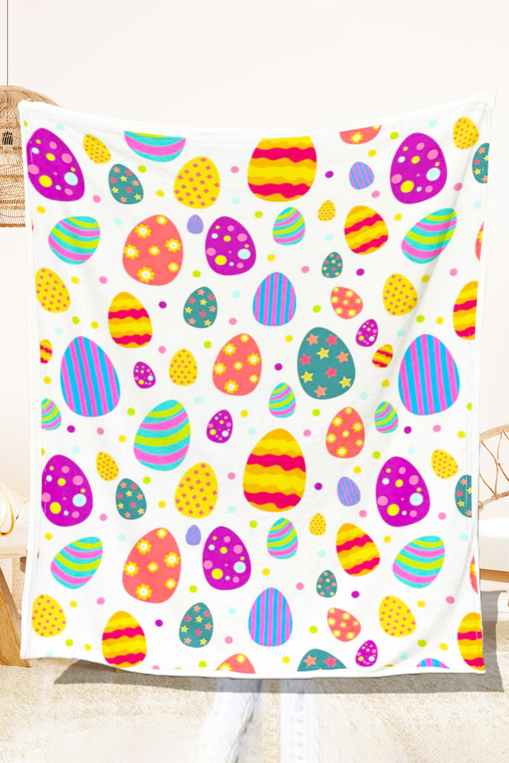 White Velvet Easter Egg Print BLANKET 130*150cm